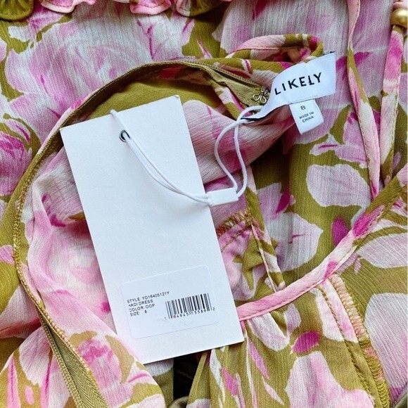 NWT Likely Dress Olive Green Pink Floral Hadi Long Sleeved Ruffled Dress Size 8 - Picture 11 of 15